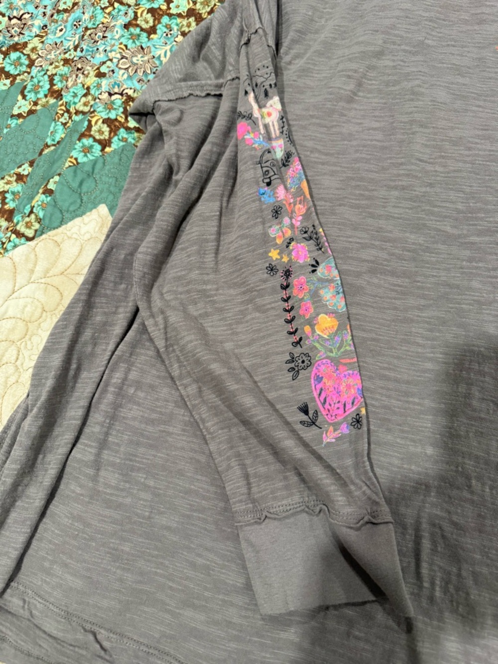 Natural Life oversized cotton doodle long sleeve t-shirt in ash XL - Picture 3 of 8